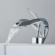 Chrome Elegant Vessel Sink Faucet 1 Hole Waterfall Vanity Mixer Faucet Single Handle