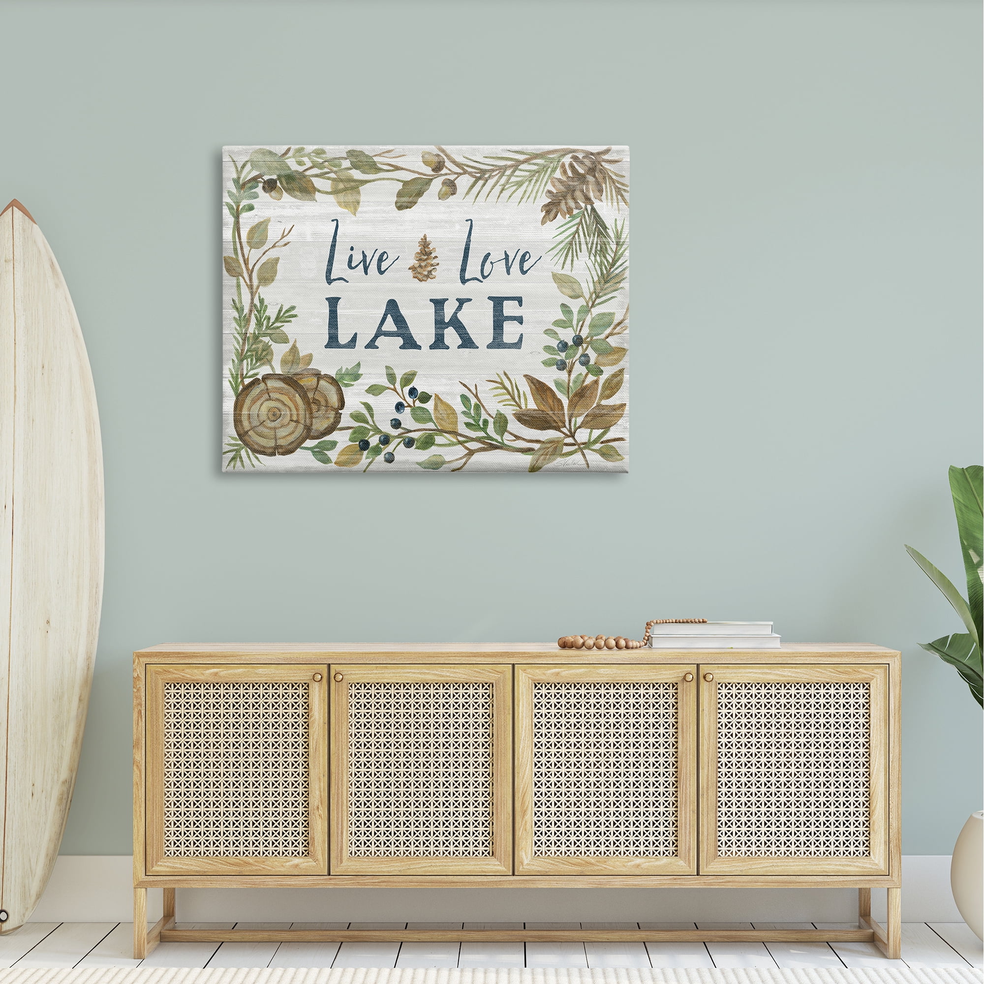 Stupell Industries Live Love Lake Quote Rustic Lakehouse Botanical Frame, 48 x 36, Design by Silvia Vassileva