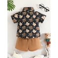 thumbnail image 3 of FEORJGP Toddler Boy Gentleman Outfit Kids Baby 3M 6M 9M 1T 2T 3T Short Sleeves Shirt Lapel Neck T-shirt Bear Print Tops with Bow Tie and Elastic Waistr Infant Cute Cartoon Formal Wear Summer, 3 of 9
