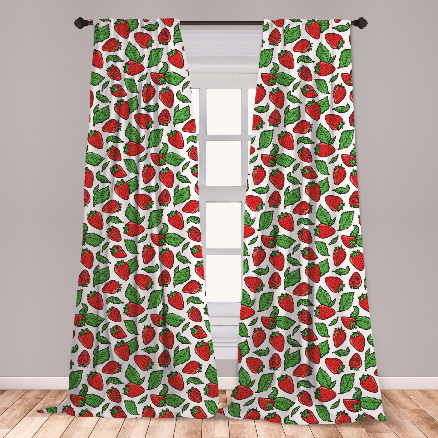 Fruit Curtains 2 Panels Set Juicy Strawberries With Leaves Yummy Food Organic Charming Sweets Graphic Design Window Drapes For Living Room Bedroom Red Fern Green By Ambesonne Walmart Com Walmart Com