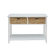 thumbnail image 3 of 44 Inch Retro Console Table with 2 Storage Drawers and Bottom Open Shelf, Solid Wood Rectangular Side Table Storage Cabinets with Large Tabletop Space and Wooden Legs for Entry Way Living Room, White, 3 of 5