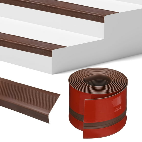 Uxcell Stair Edge Trim 10FT Vinyl Rubber Stair Nosing Non-Slip Self Adhesive Stair Edge Trim Strips Brown 1.38 Inch