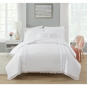 Simply Shabby Chic Reversible White Ruffle 4-Piece Comforter Set + Decorative Pillow, Full/Queen