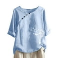 thumbnail image 2 of Going Out Tops for Women LEBONYARD Summer Tops for Women 2025,Women Summer Sexy Print Regular Button Round Neck Short Sleeve Women Short Sleeves Top Sky Blue XXL, 2 of 6