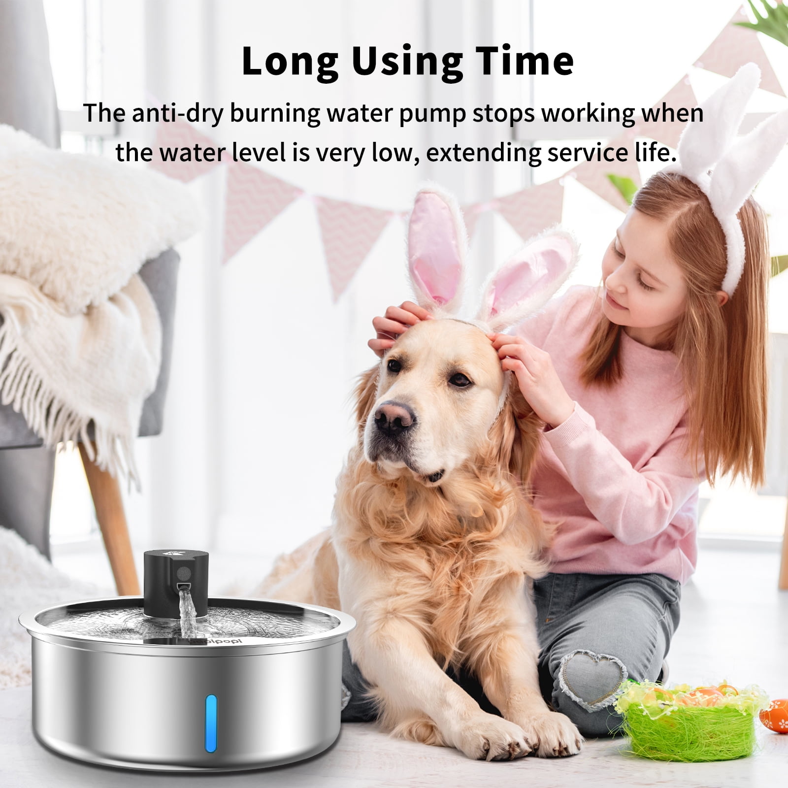 Stainless Steel Dog Water Fountain, 7L/1.8G/236oz Pet Water Fountain for Large Dogs & Multi-Cats, Dog Water Bowl Dispenser with Quiet Water Pump and 3 Replacement Filters