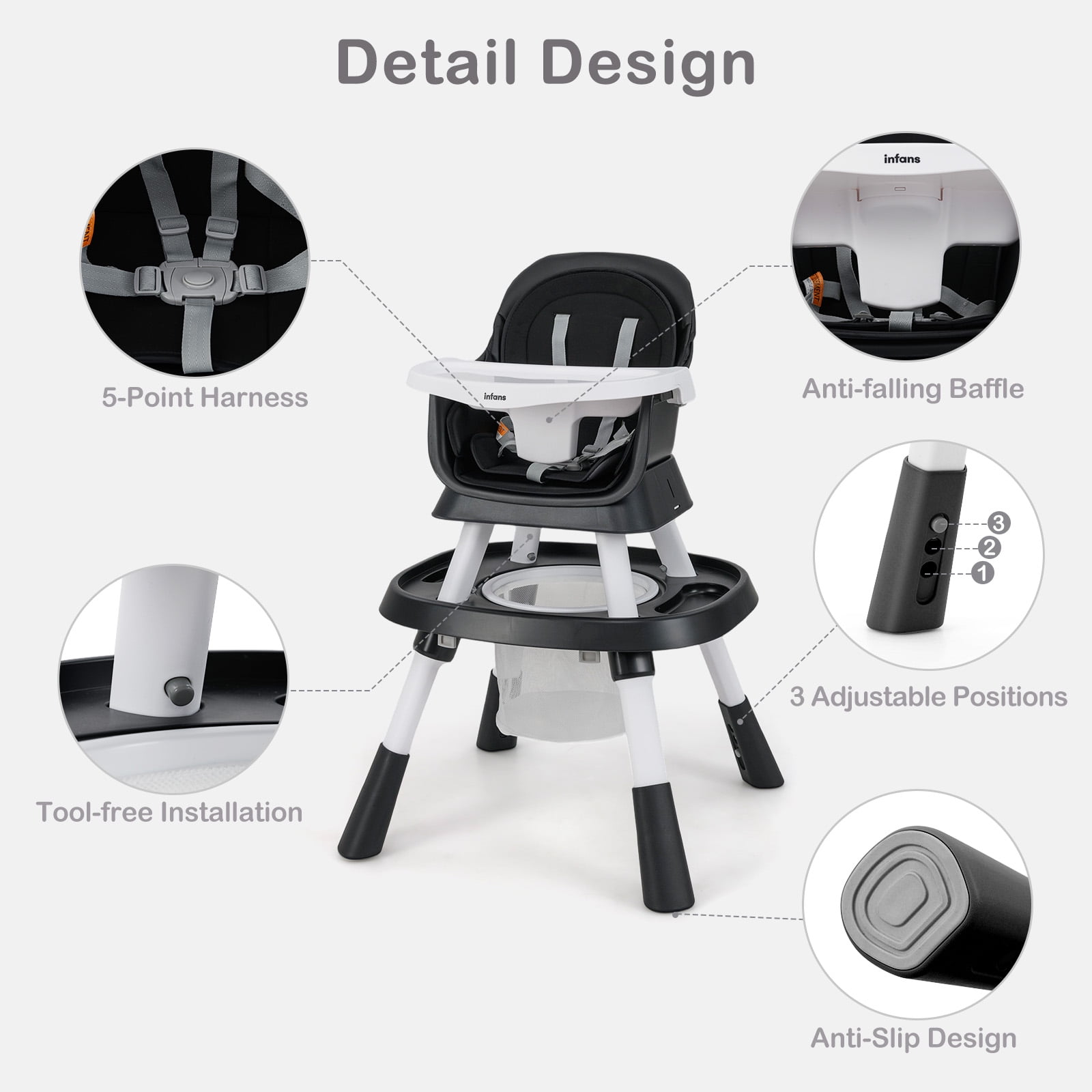 INFANS 9 in 1 High Chair, Convertible Baby Highchair for Babies and Toddlers, Table and Chair Set Building Block Infant Dining Booster Seat, Kids Stool with Activity Children Play Kitchen