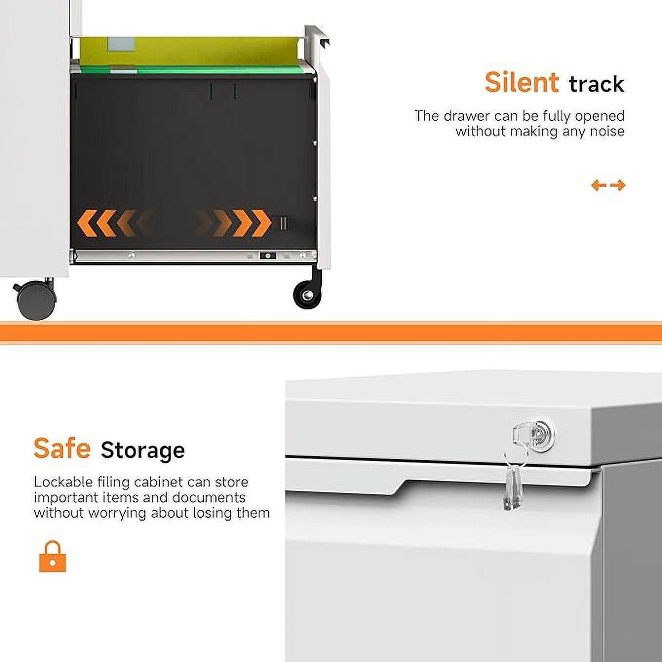 TOPASS 3-Drawer Mobile File Cabinet, Under Desk Storage, Office Metal Cabinet，Requires installation，White