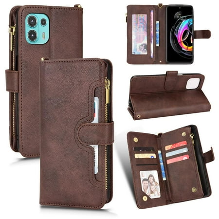 Case for Motorola Edge 20 Fusion Leather Cover Magnetic PU Leather Flip Card Holder Zipper Wallet