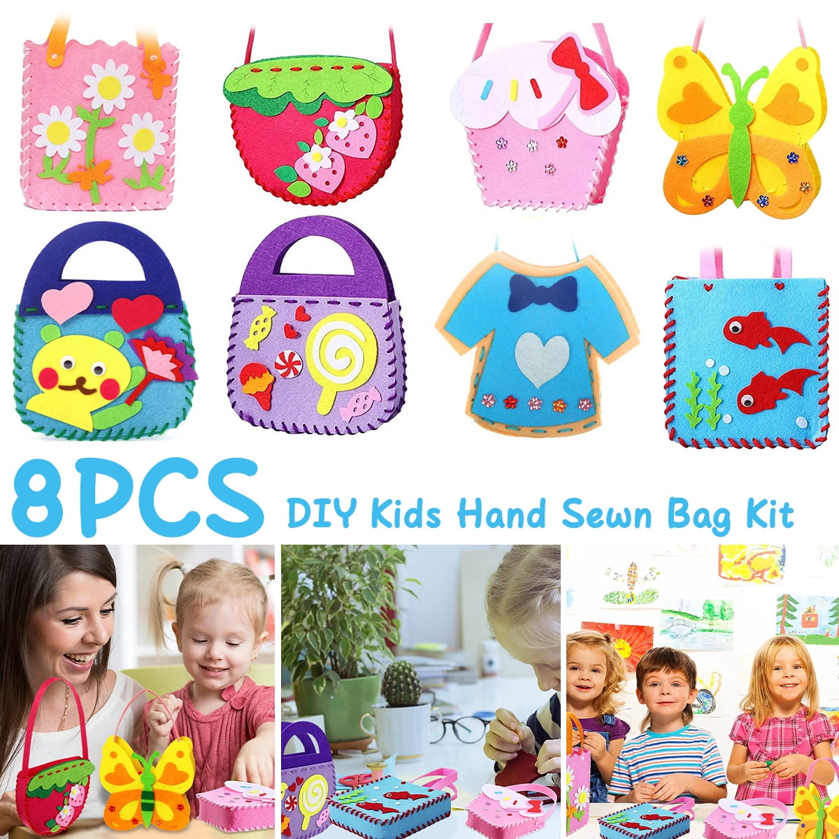 Lroplie DIY Craft Sewing Felts Handbag Kit Christmas Candy Gift Bags Kids  Sewing Toys As Show