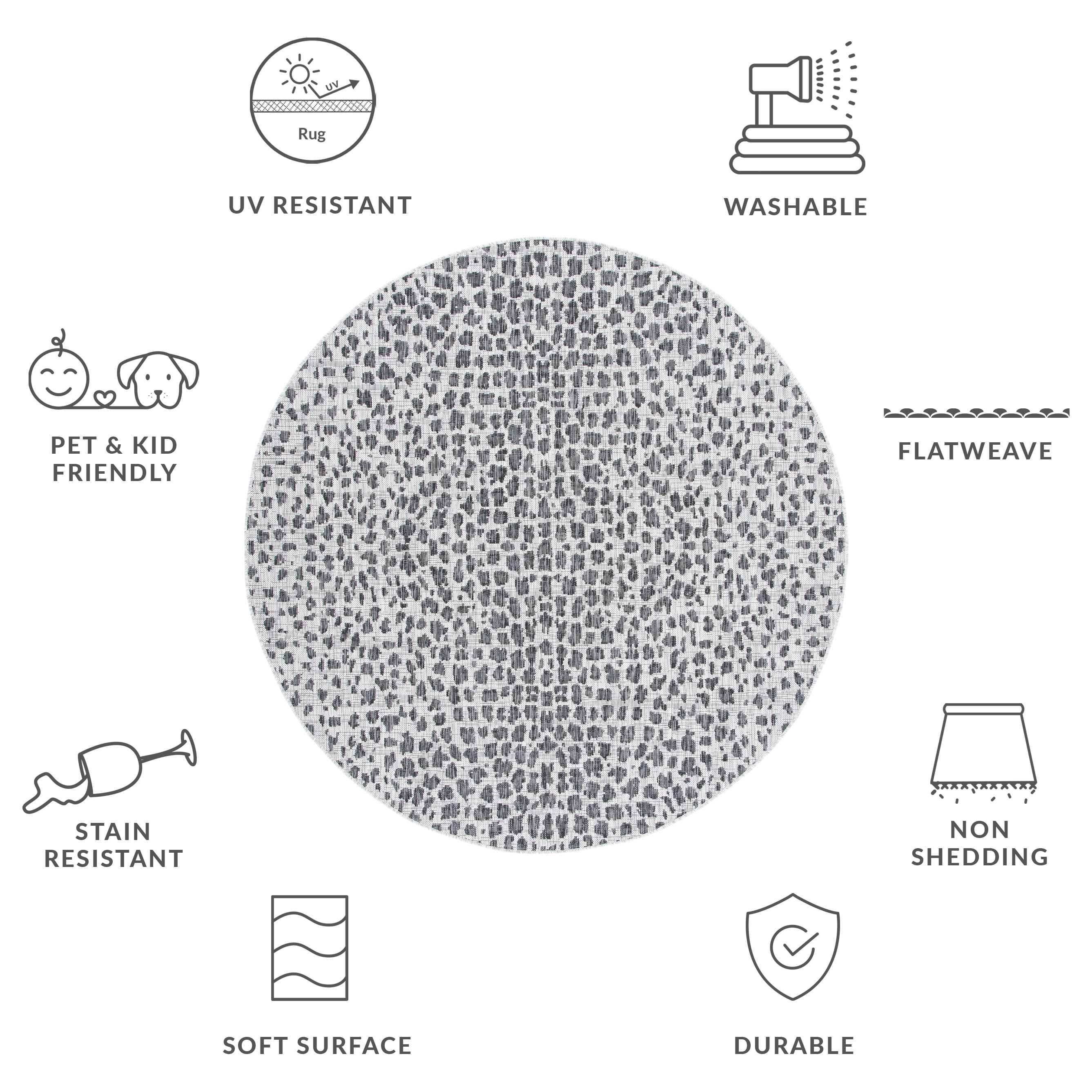 Safavieh Courtyard Karina Animal Indoor/Outdoor Area Rug, Gray/Black, 7'10" x 7'10" Round