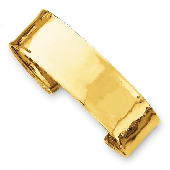 14k Yellow Gold 19.5mm Hammered Contemporary Cuff Bangle Bracelet