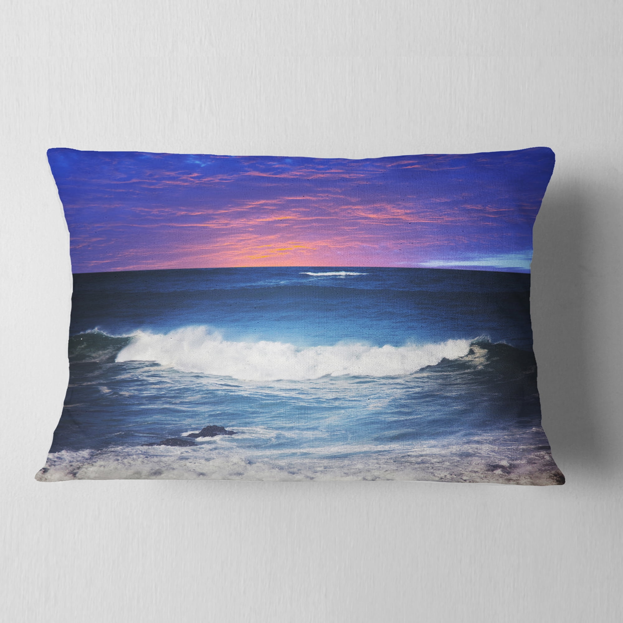 Designart 12" x 20" Blue Polyester Throw Pillow