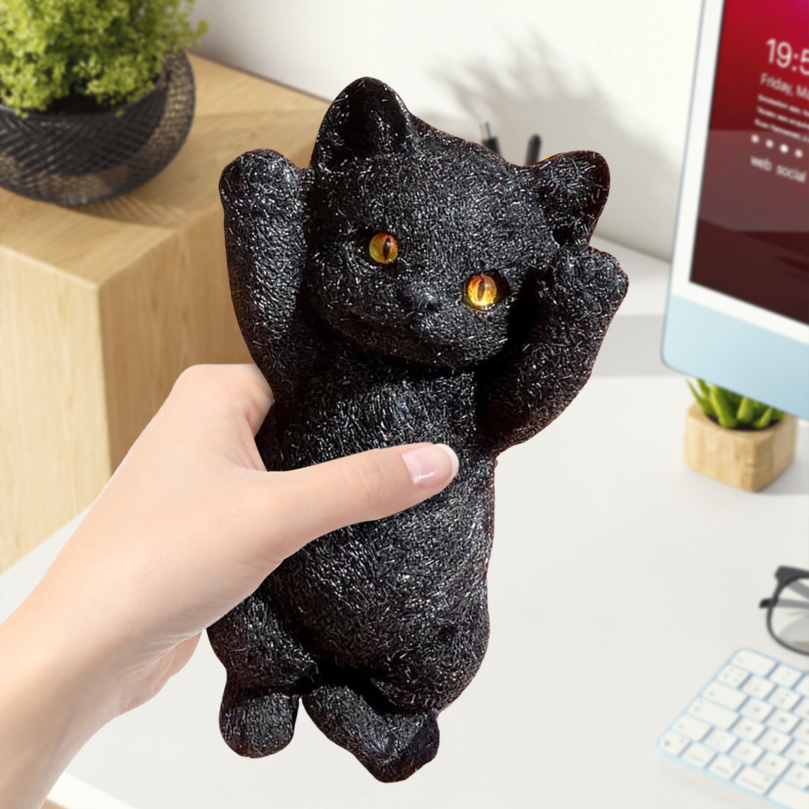 quanjun Cute Chubby Cat Squeeze Toys,8" Soft Cat Squishiesly Squeeze Toys,Cute Stand on Both Feet and Raise Both Hands Cat Squeeze Toys,Squishies Cat Fidget Toys for Anxiety&Relaxation
