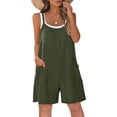 thumbnail image 4 of YTCAMLO Cotton Overalls for Women Beach Boho Casual Ruched Crew Neck Baggy Shorts Rompers with Pockets Stretchy One Piece Jumpsuits, Army Green S, 4 of 6