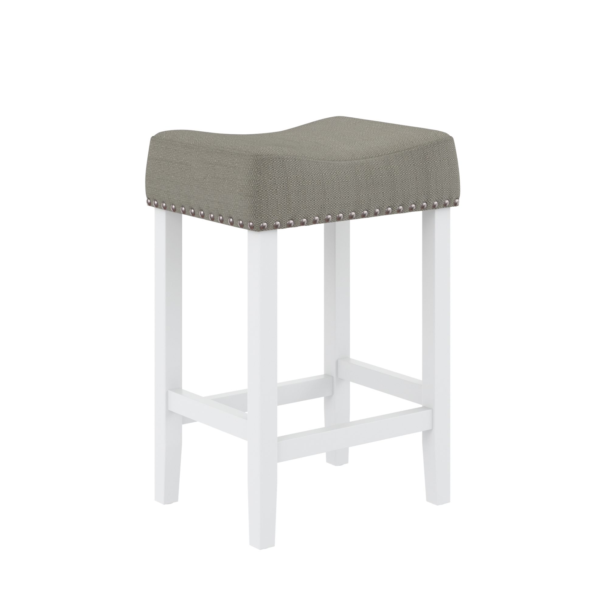 Nathan James Hylie 24 in. Gray Fabric Cushion White Finish Nailhead Wood Counter Height Bar Stool - Thumbnail 4