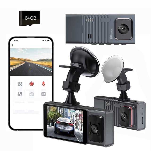 Danhjin Plastics Vehicle Cameras Dash Cam With Wifi 1080P Fhd Car Driving Recorder Two Lens Dashboard Car Cameras Hd Nightc VisionG SensorParking MonitorLoop Recording With 64G Card