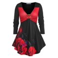 thumbnail image 1 of Camiseta Estampado Rosa Cruzado Tamaño Plus Rosegal  Mangas largas de talla grande, 1 of 5