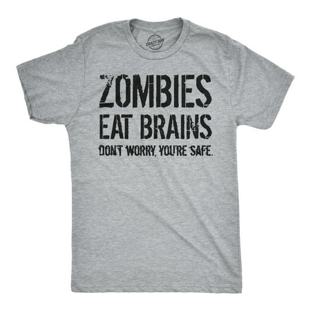 Mens Zombies Eat Brains So You're Safe Funny T Shirt Living Dead Halloween Tee