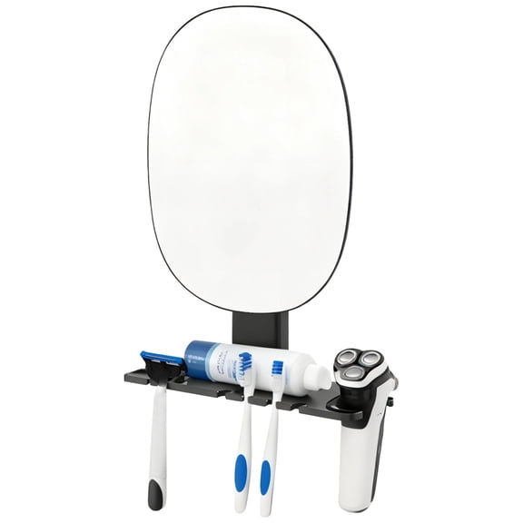 Suction Cup Shaving Mirror with Razor Keep, 11.4 x 8.7 in Wall Mounted Shaving Mirror with Shelf, Rotatable, Damage-Free, Easy Install, Clear Image for Bathroom