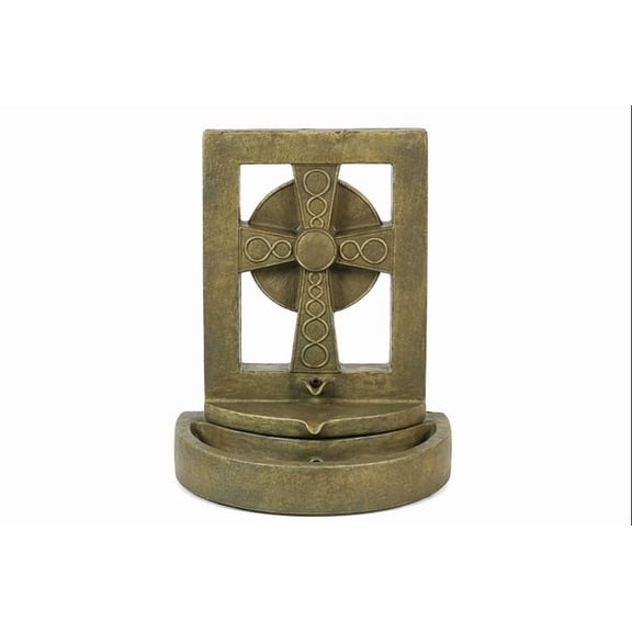 Solid Rock Stoneworks Celtic Cross Fountain - 30" Tall - Aged Pine