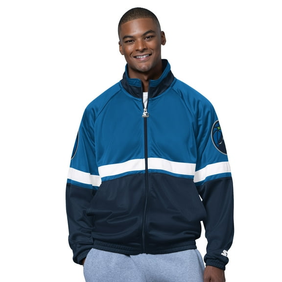 Men's Starter Blue/White Minnesota Timberwolves The Veteran Tricot Track Raglan Full-Zip Jacket
