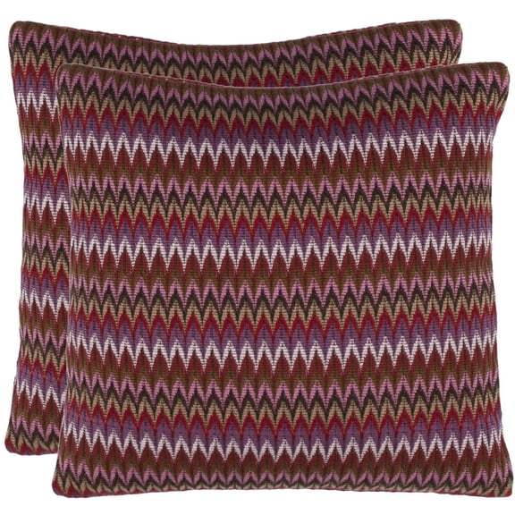 SAFAVIEH Ava Zig Zag Pillow, 18" x 18", Raspberry, Set of 2