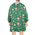 thumbnail image 2 of Wearable Oversized Blanket,Green Christmas Santa and Icon Pattern Wearable Blanket Hoodie for Adults,Cozy Hooded Blankets with Super Pockets,Super Warm Fuzzy Pullover for Women & Men, 2 of 6