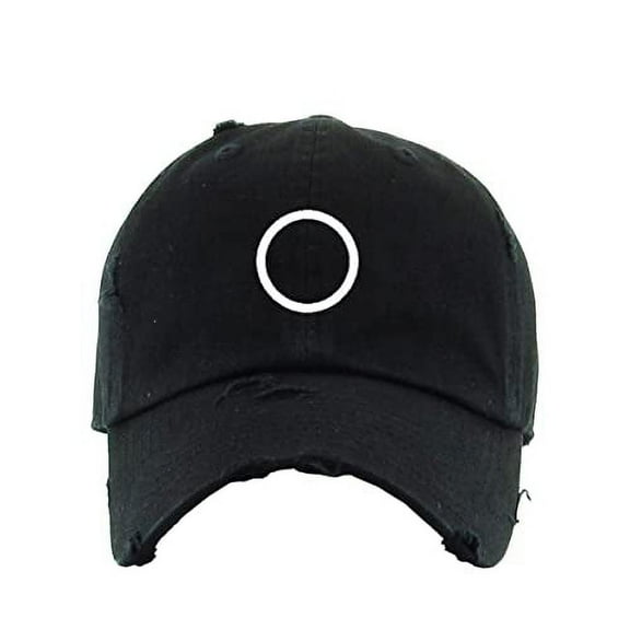 Circle Korean Letter O Vintage Baseball Cap Embroidered Cotton Adjustable Distressed Dad Hat Black