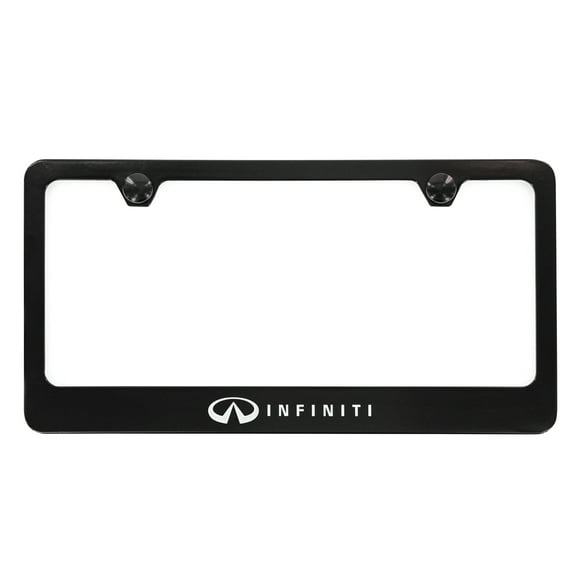 Infiniti wordmark Black Powder Coated Zinc Metal License Plate Frame Holder