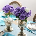 thumbnail image 6 of TiokMc 25 Pcs Artificial Rose Flowers with Stems and Leaves, Purple Fake Roses for Wedding Bouquets, Party Décor, Baby Shower, DIY Arrangements, Home Decoration, 6 of 7