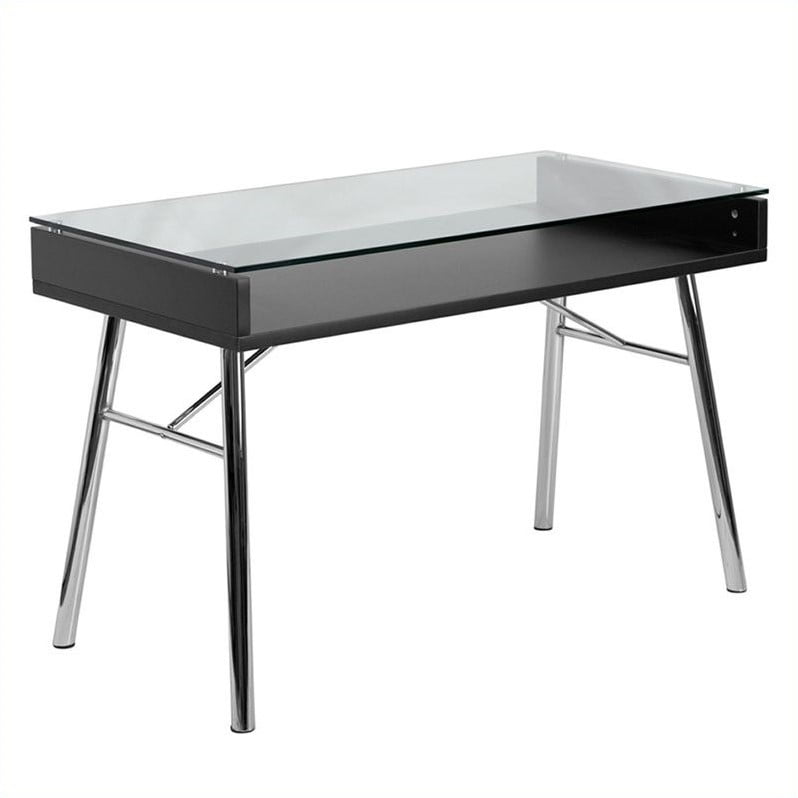 Flash Furniture Brettford Writing Desk With Tempered Glass Top In Black