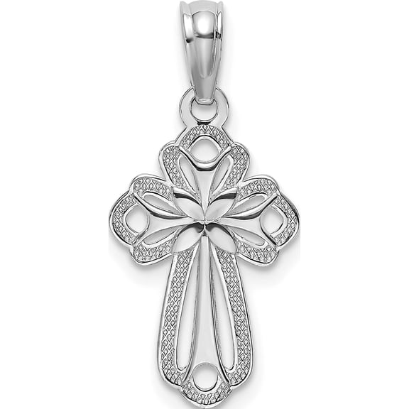 14K White Gold Cut-Out Polished And Textured Cross Charm Made In United States k8339w