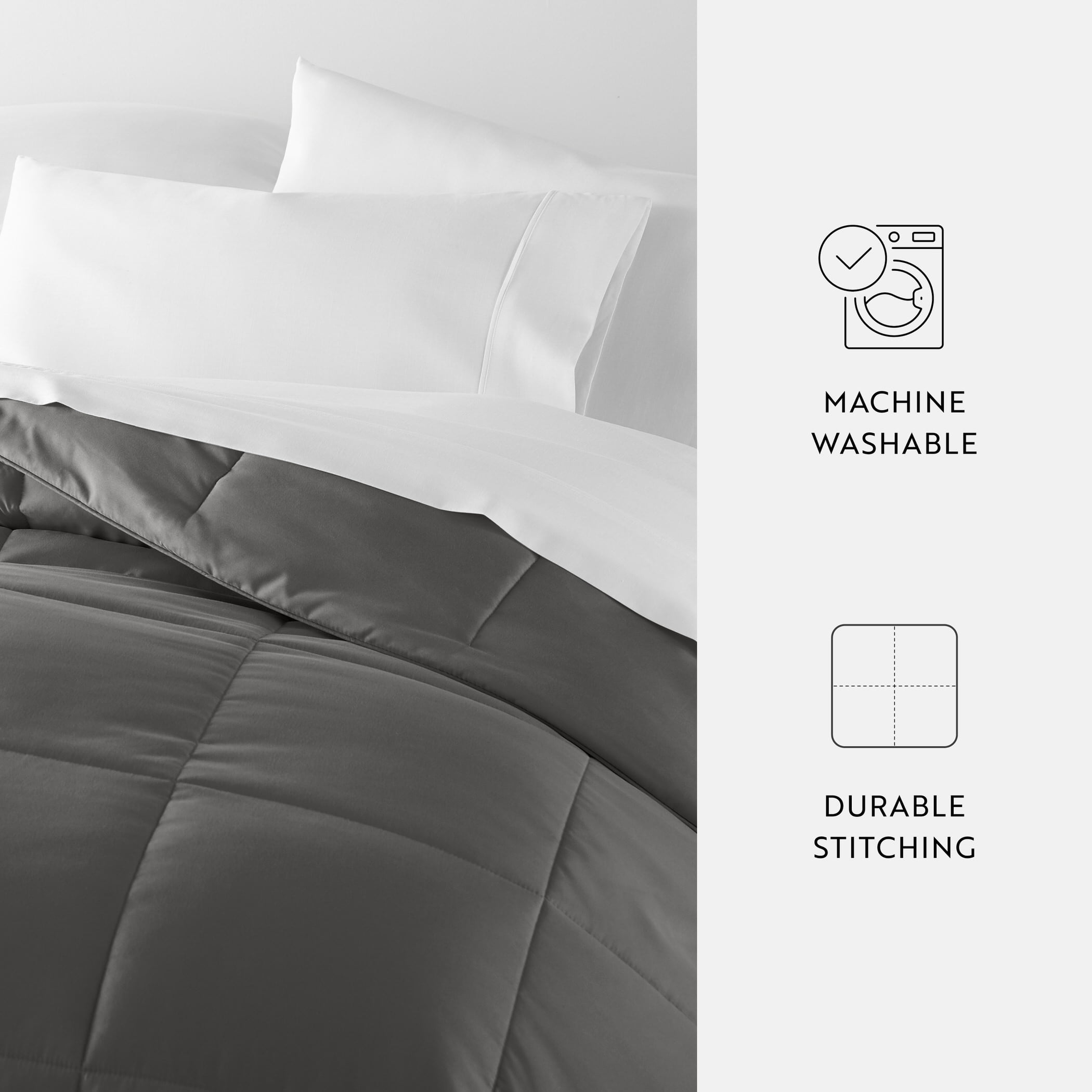 Breathable Cool Comforter All Season Lightweight Down-Alternative Solid Gray for King Size Bedding by Comfort Canopy