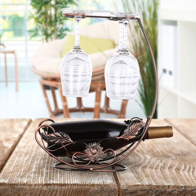 Estante creativo Baoblaze para botellas de vino con colgador de gafas soporte para gafas decorativo elegante soporte para botellero