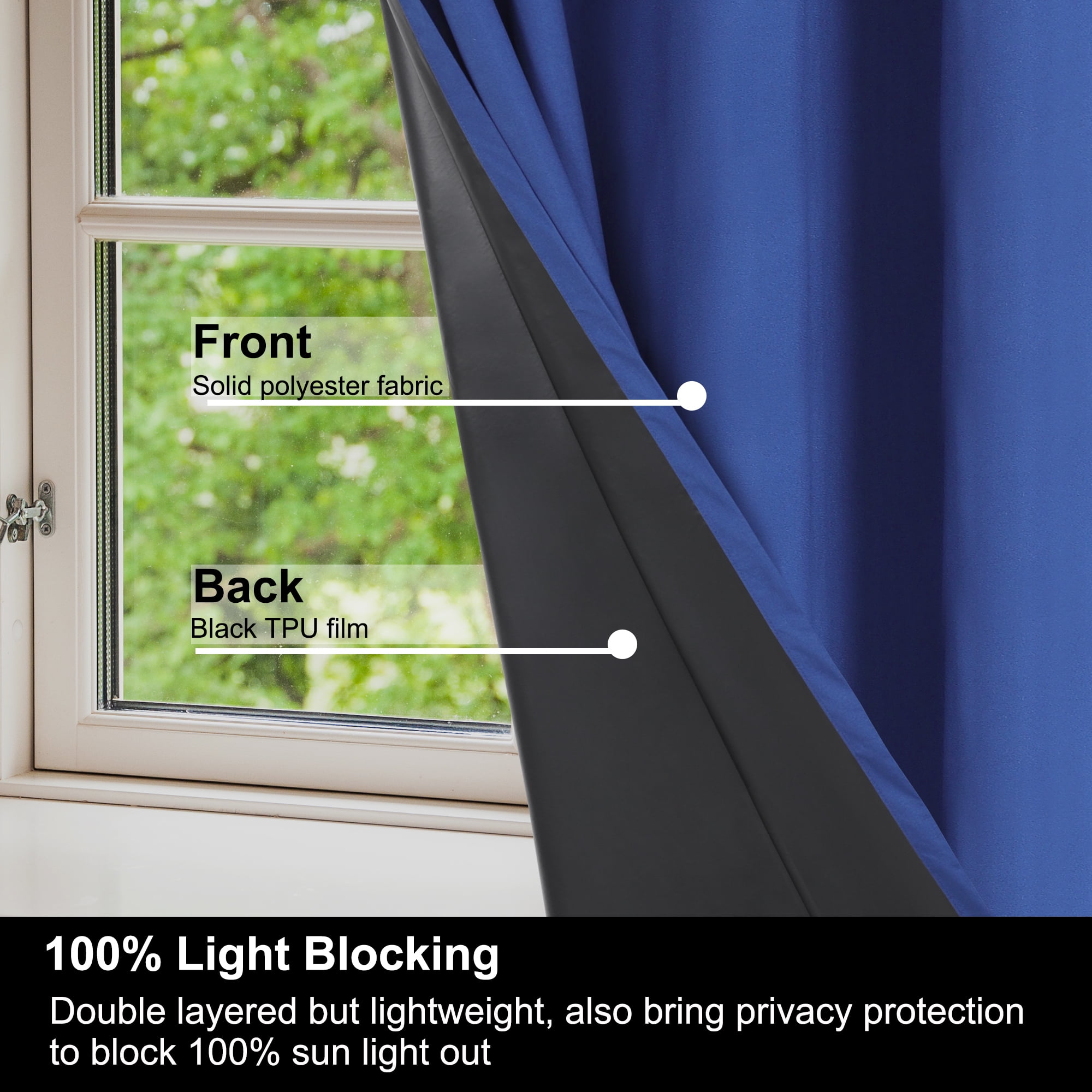 Unique Bargains 2 Panels Bedroom Waterproof 100% Blackout Curtains Dark Blue 52"Wx63"L