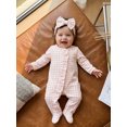 thumbnail image 5 of Svuitmsl Premium Newborn Baby Girl Hospital Going Home Outfit Spring Fall Winter Clothes Plaid Gingham Footed Romper Long Sleeve Ruffled Zipper Footie Jumpsuit with Headband, 5 of 9