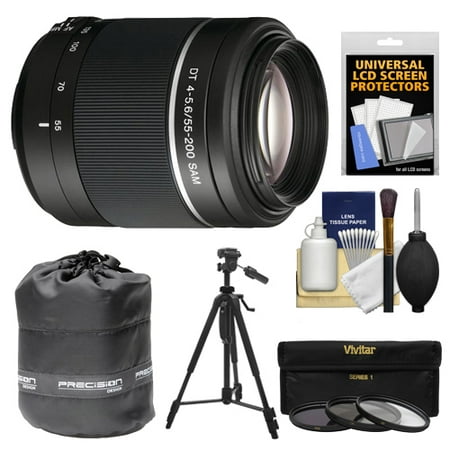 Sony Alpha 55-200mm f/4-5.6 DT SAM Zoom Lens with Tripod + 3 UV/ND8/CPL Filters Kit for A37, A58, A65, A68, A77 II, A99 (Best Lenses For Sony A77)