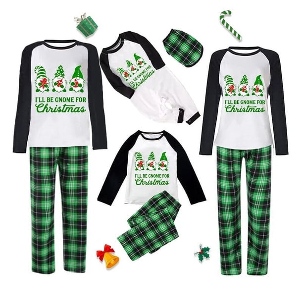 Pijamas familiares a juego de Navidad I Will Be Gnome para Navidad conjunto de pijamas de cuadros verdes