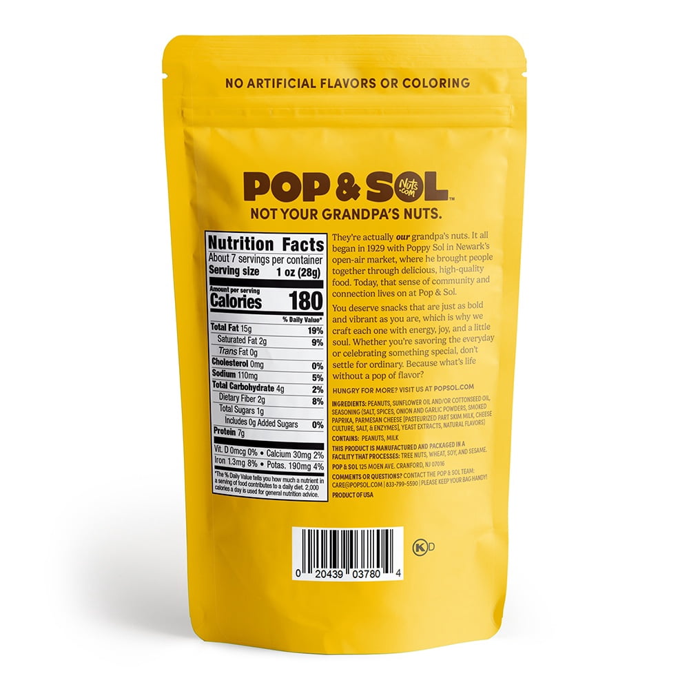 Pop & Sol by Nuts.com, Roasted Elote Peanuts, 7 oz Bag