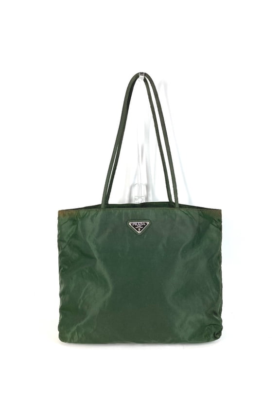 Pre-Owned PRADA Triangle Logo Plaque Tote Bag Shoulder Nylon Men's Women's Khaki (Fair)