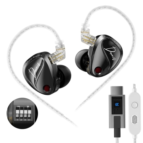 Auriculares KZ Duonic USB C de triple imán, planos magnéticos