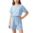thumbnail image 3 of Eltusu Girls Outfit Sets Two Pieces, Elastic Waist Short Sleeve Crewneck Cotton Summer Clothes Sets Blue Size 14-16 T, 3 of 8