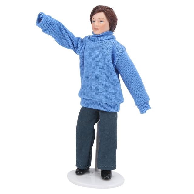 Gente de casa de muñecas, porcelana vívida azul suéter de muñeca decoración 1:12 con extremidades rotativas para 1:12 decoración de la casa de muñecas en miniatura para la