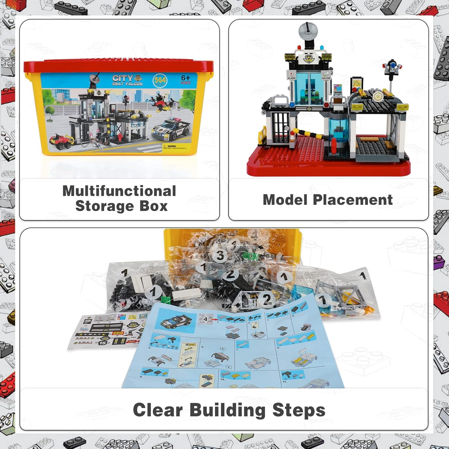 EP EXERCISE N PLAY Building Toy Set City Police Station 564 Pieces Command Center with Police Car Black
