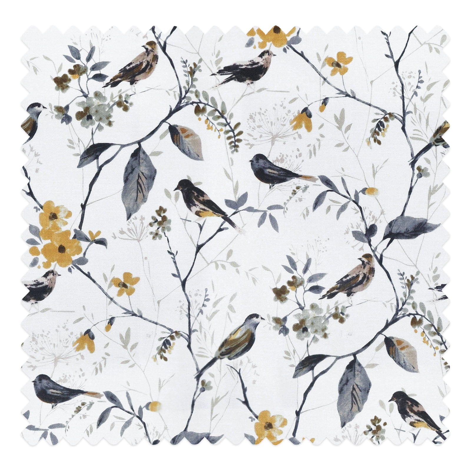 TWOPAGES 72"x84" Floral Print Light Filtering Drape Pinch Pleat Header Linen Blend Curtain for Bedroom, 1 Panel, Birds