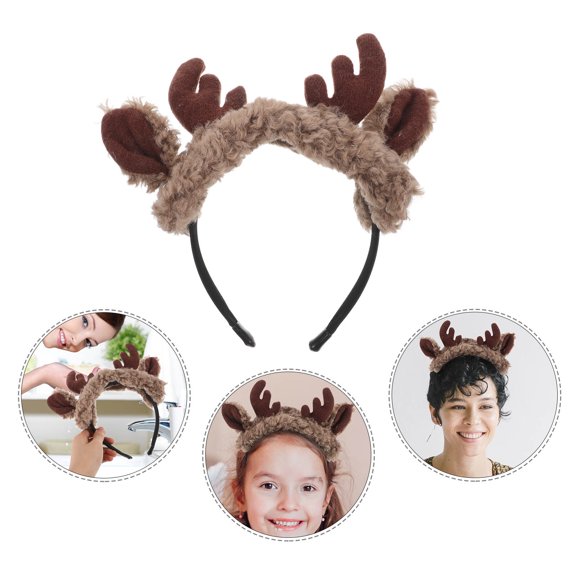 ETHZZLE Coffee Plush Reindeer Antler Headband Soft Hair Accessory for Fashionable Holiday Use