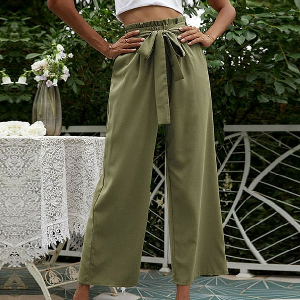 Wide Leg Pants for Women High Waist Solid Belted Lounge Pants Casual Loose  Comfy Versatile Trousers with Pockets