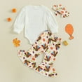 thumbnail image 5 of MIXUE Newborn Girls Outfit Sets Thanksgiving Day Letter Print Ribbed Long Sleeve Romper + Flare Pants With Headband Baby Girls Sets, 5 of 6