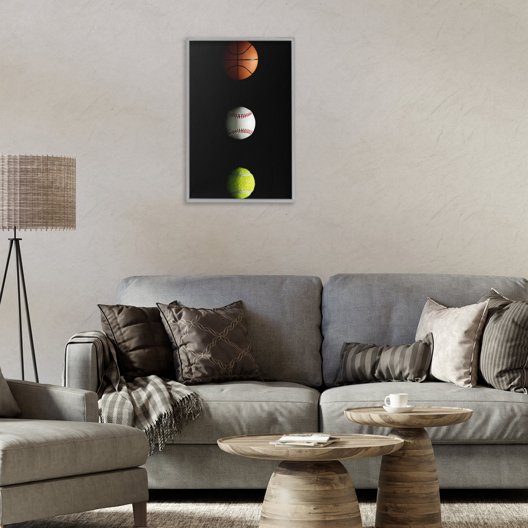 Stupell Industries Sports Balls Spotlight Gray Framed Giclee Art, design by Jesse Keith