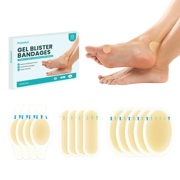 Promifun Hydrocolloid Gel Blister Bandages Pads - Waterproof Adhesive Blisters Bandages - Blister Pads for Heel, Foot, Toe, Feet - Gel Blister Chshions for Prevention & Recovery